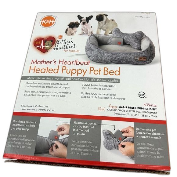K&H Mother's Heartbeat Grey Heated Puppy Pet Bed NIB - Picture 1 of 8